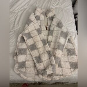 Fuzzy Checkered Pullover